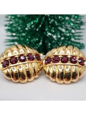 Vintage Swarovski S.A.L. Gold Tone Earrings Purple Crystals Round Studs